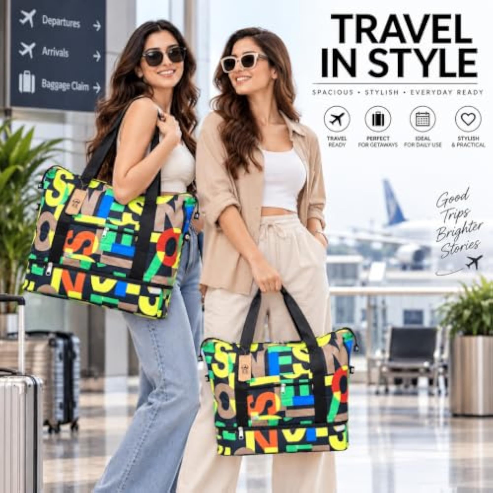 Unisex Travel Duffle Bag with Shoe Compartment, Weekender Bag
